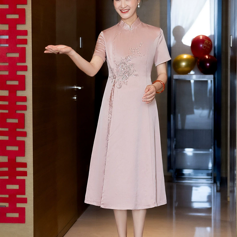 2025 новый костюм мамы Cheongsam свадебный банкетный костюм 575 розовый с короткими рукавами