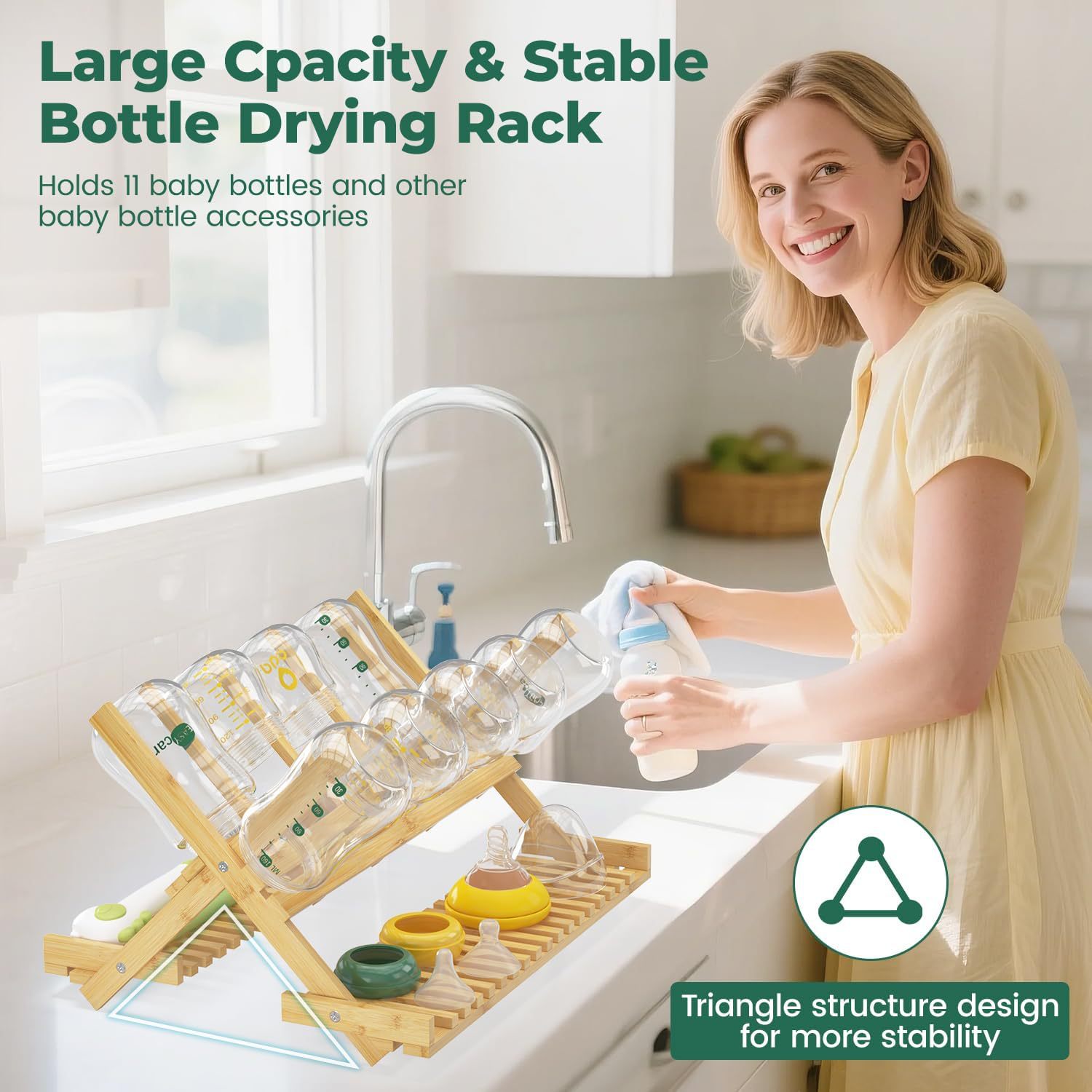 Baby Bottle Drying Rack, Bamboo Vertical Drying Rack, Kitchen Countertop Organizer