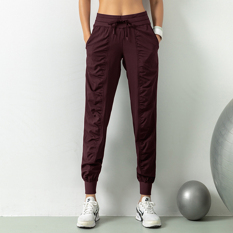 Pantalones de chándal sueltos transpirables, pantalones de fitness de yoga de entrenamiento para correr delgado para mujer, pantalones casuales de bolsillo de nueve puntos