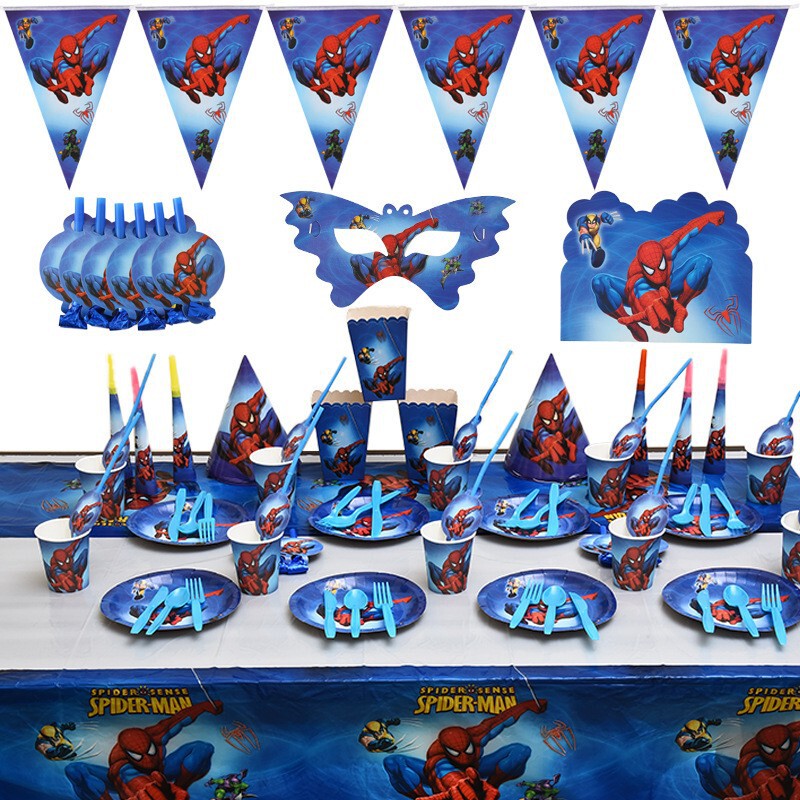 Spider Theme Export Spider-Man Birthday Party Decoration Set Paper Cup Tablecloth Banner Plate