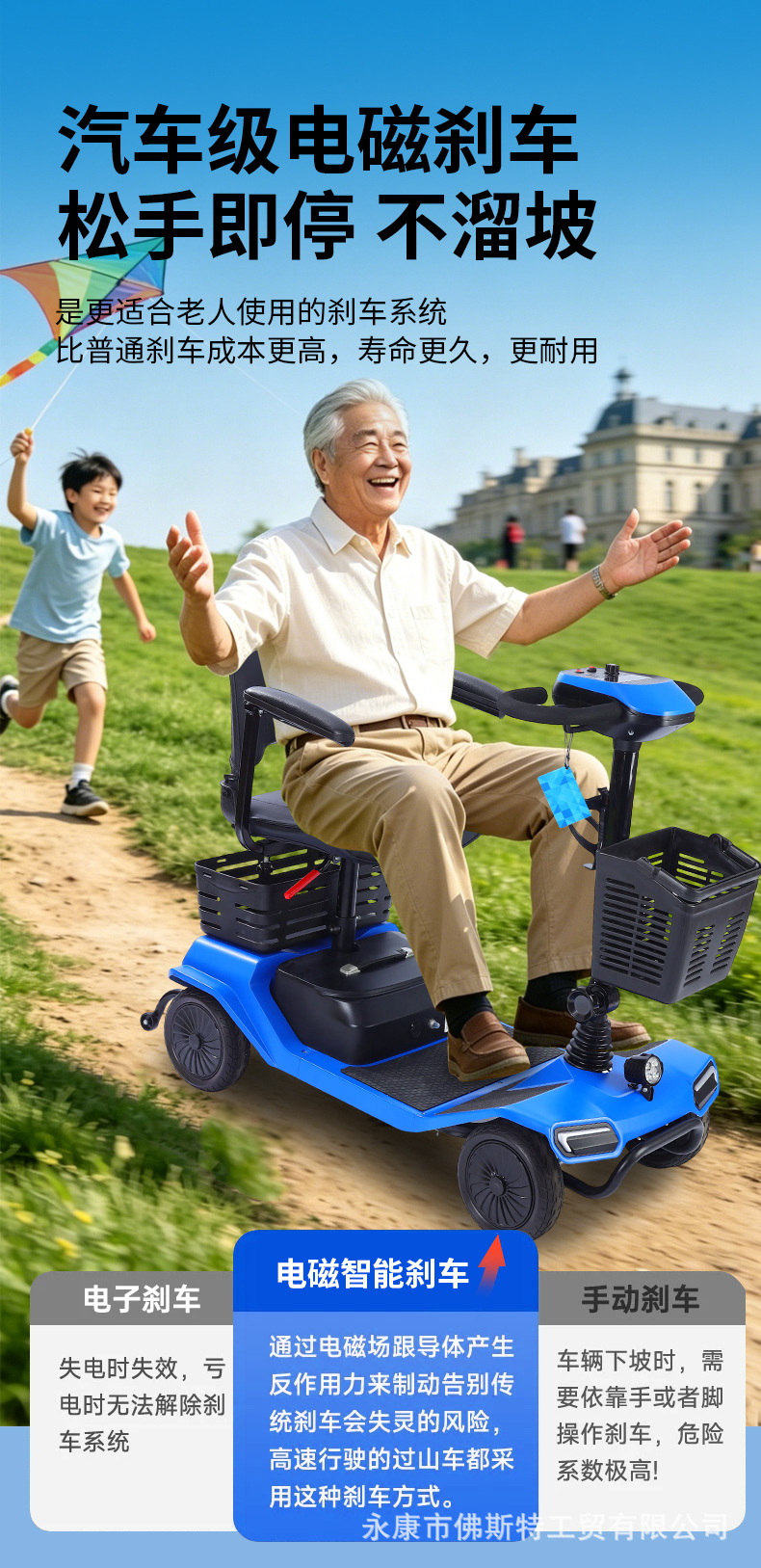 Luxury Folding Three-Wheeled Electric Scooter for the Elderly, Four-Wheeled Electric Mobility Scooter for Disabled People, Long-Range Electric Vehicle