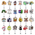 创意动物主题跨境直供闪粉亚克力伸缩徽章卷轴胸牌扣护士易拉得扣