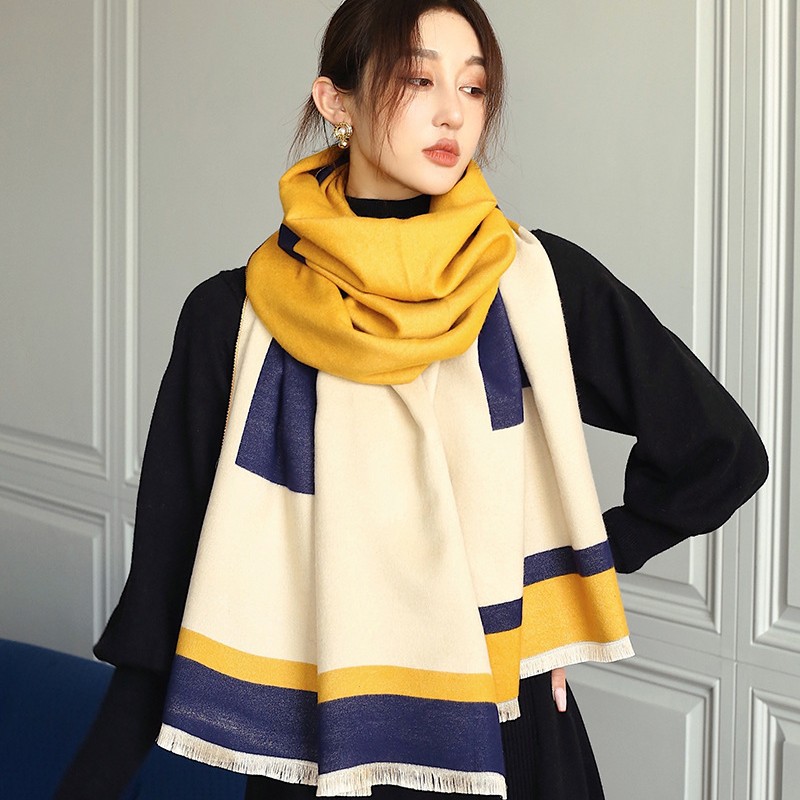 Bufanda de Cachemira Otoño e Invierno nueva bufanda cálida de las mujeres al por mayor de doble cara engrosada de aire acondicionado bufanda de medio largo