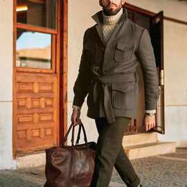 亚马逊ebay2025跨境欧美男装外套纯色修身立领毛呢外套男士秋季