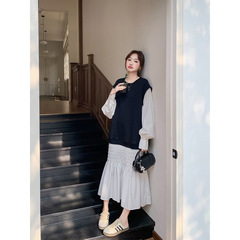 60215#春秋季新款长袖假两件卫衣连衣裙女韩系宽松鱼尾裙休闲裙子