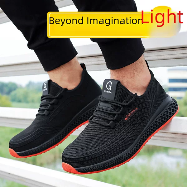 Cross-Border Labor Protection Shoes for Men, Anti-Smash, Anti-Puncture, Black Fly-Knit, Comfortable, Wear-Resistant, Lightweight Safety Protective Work Shoes