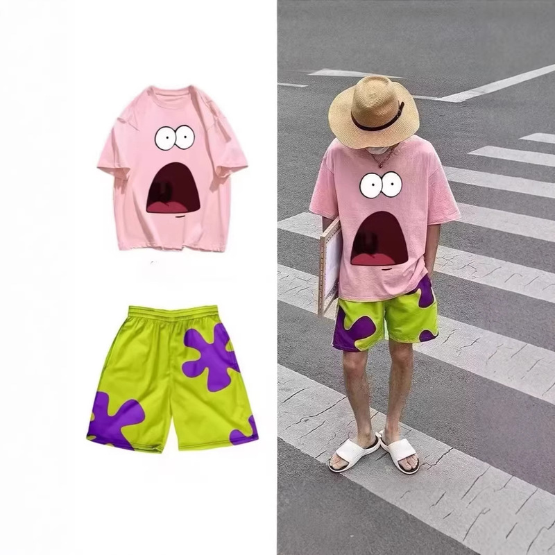 Short-Sleeve Quick-Dry Patrick Star Shorts Men's American-Style Basketball Sports Five-Point Pants Ins Set Breathable Beach Shorts