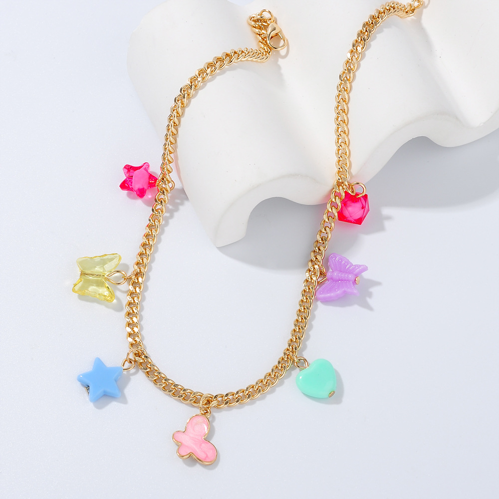 Cute Heart Shape Butterfly Iron Plating Acrylic Womenu0027S Necklace