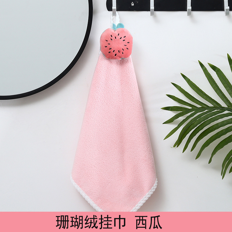 加厚家用卫生间厨房擦手巾挂式可爱卡通珊瑚绒吸水抹布儿童擦手布|undefined