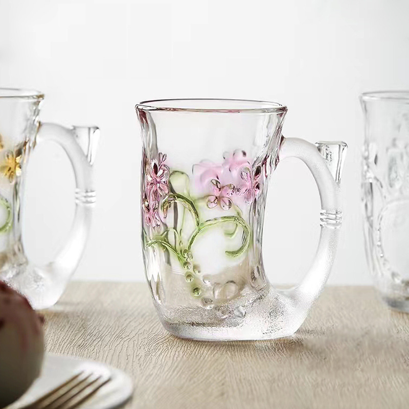 Mermaid Glass Cup Mug Japanese Designer Glass Creative Cup Flower Tea Cup Milk Cup