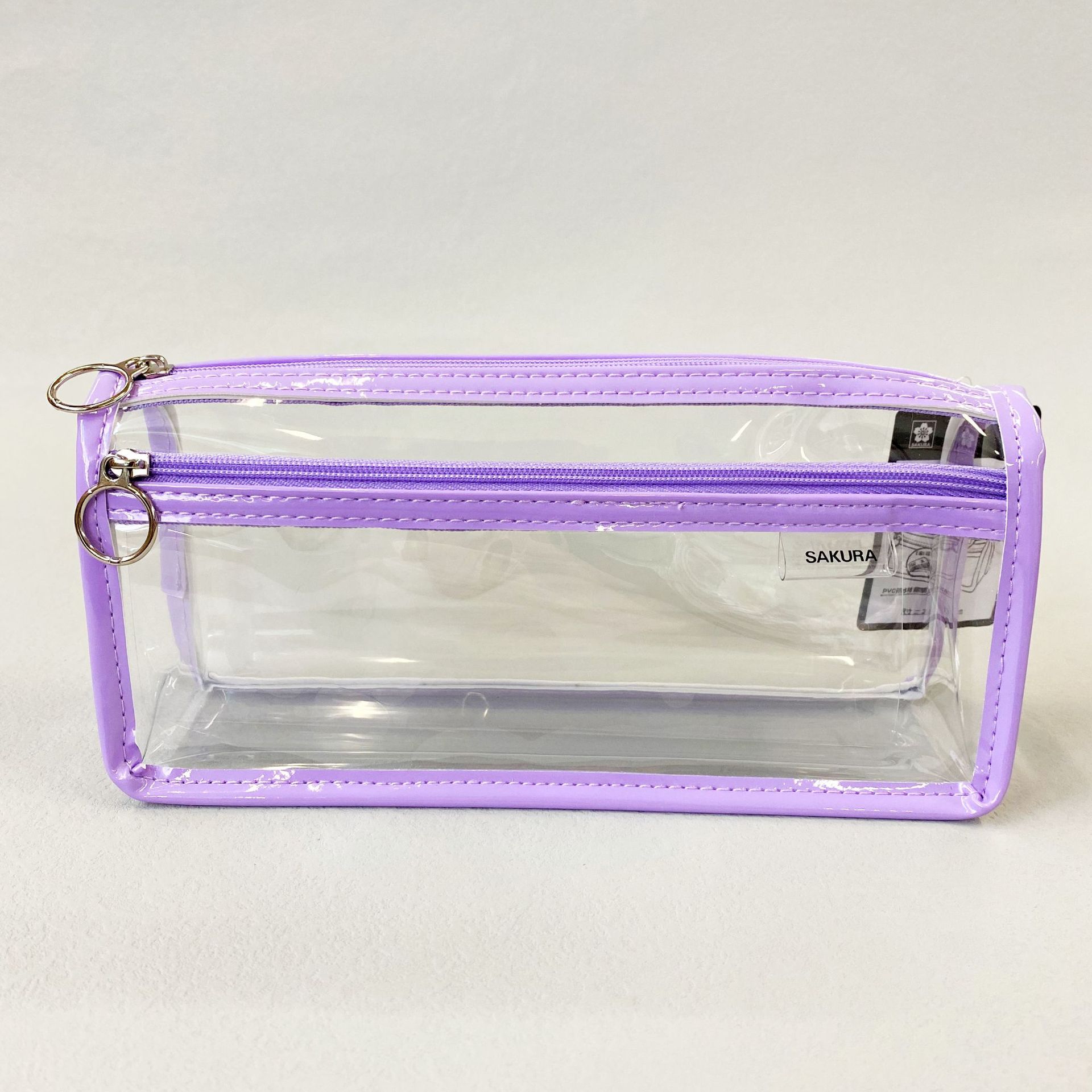 Japonés Sakura flor de cerezo transparente examen lápiz caso doble cremallera simple gran capacidad lápiz caso para hombres y mujeres estudiantes