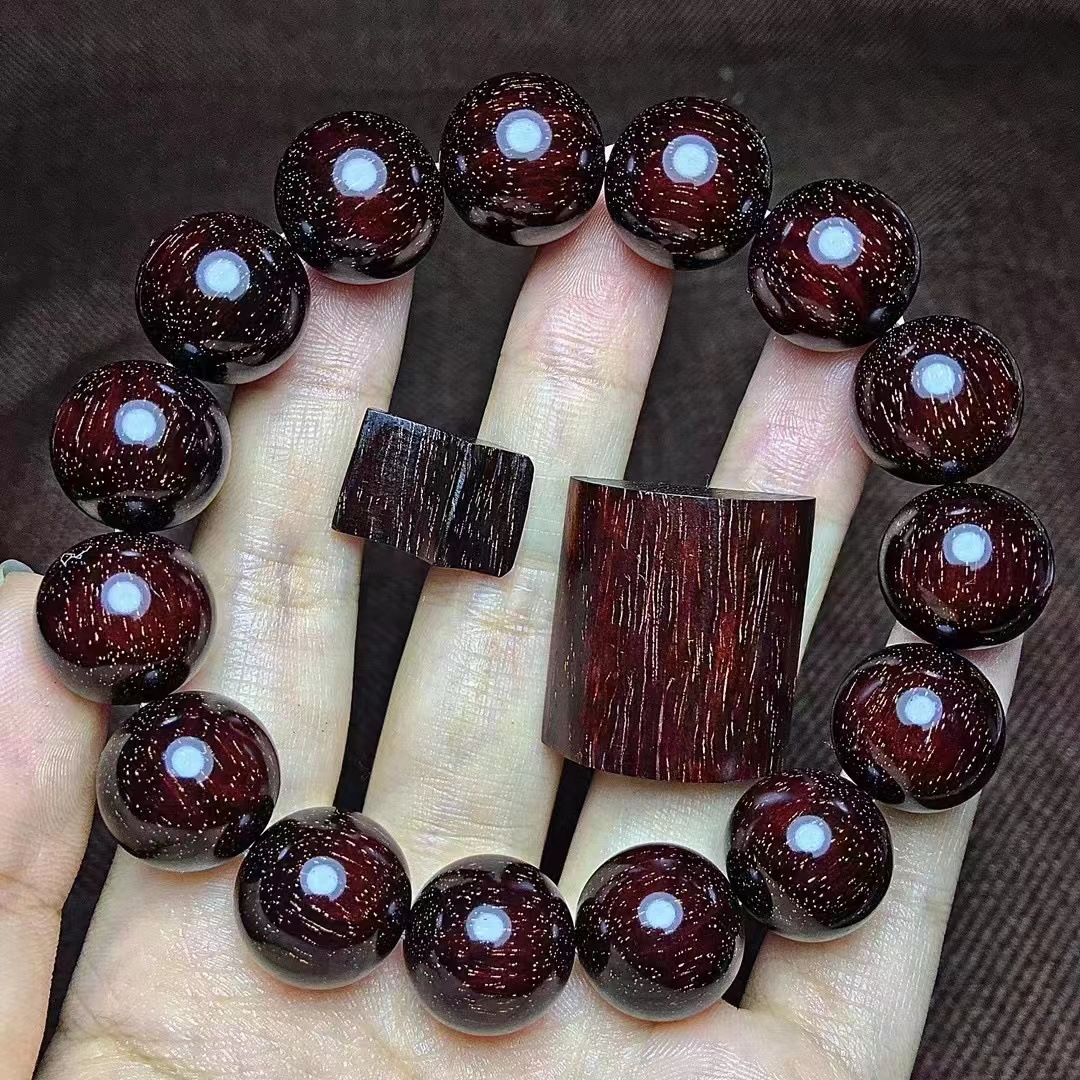 Small leaf red sandalwood single ring hand-held bracelet small leaf red sandalwood full of gold stars men and women same style Buddha beads bracelet live hot sale