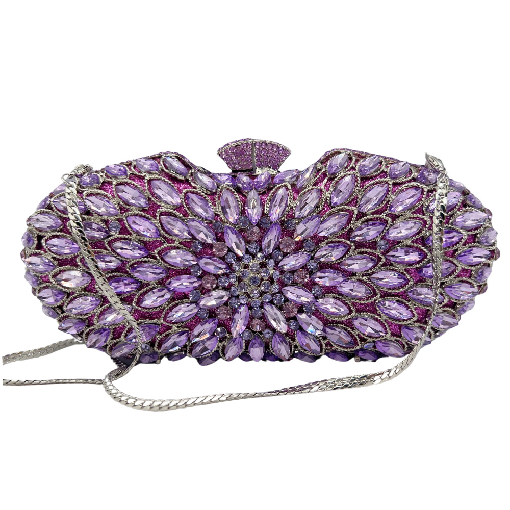Túi clutch nữ đính kim cương hoa violet dự tiệc — Hoa violet