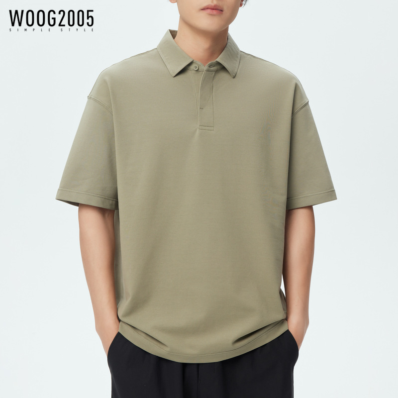 WOOG2005 lapel solid color men's cool short sleeve polo shirt 2025 summer new micro loose half sleeve t-shirt