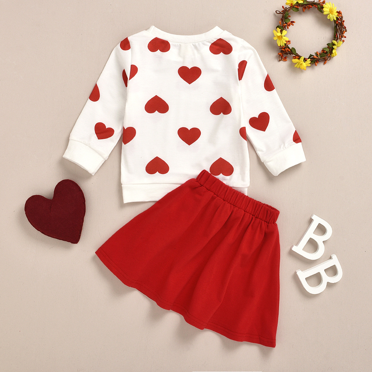 Round Neck Neckline Regular Fit Fit Type Princess Cute Heart Shape Cotton Girls Clothing Sets