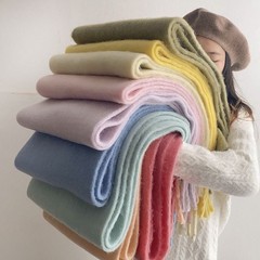 纯色围巾女冬季高级感仿羊绒围巾毛绒秋冬季纯色保暖围脖披肩批发