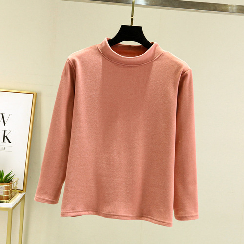 Double-sided polar fleece half-high-neck base shirt for women, spring/autumn/winter inner layer, fleece-lined thickened ladies' warm top with Western style