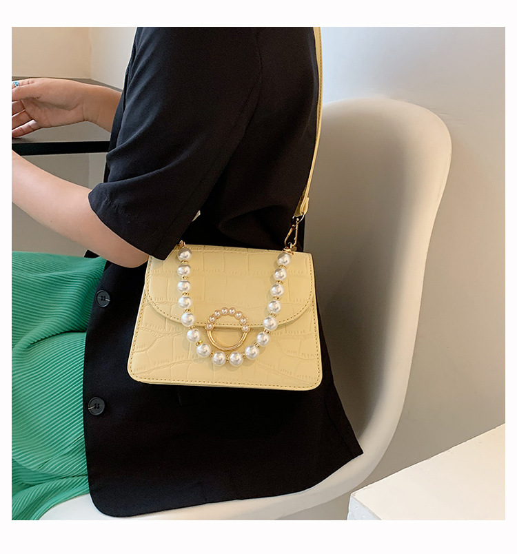 Fashion Solid Color Stone Grain Texture Pearl One-shoulder Messenger Tote Bag display picture 3