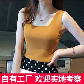 针织吊带冰丝小背心女夏内搭黑白色外穿打底衫方领修身上衣潮批发