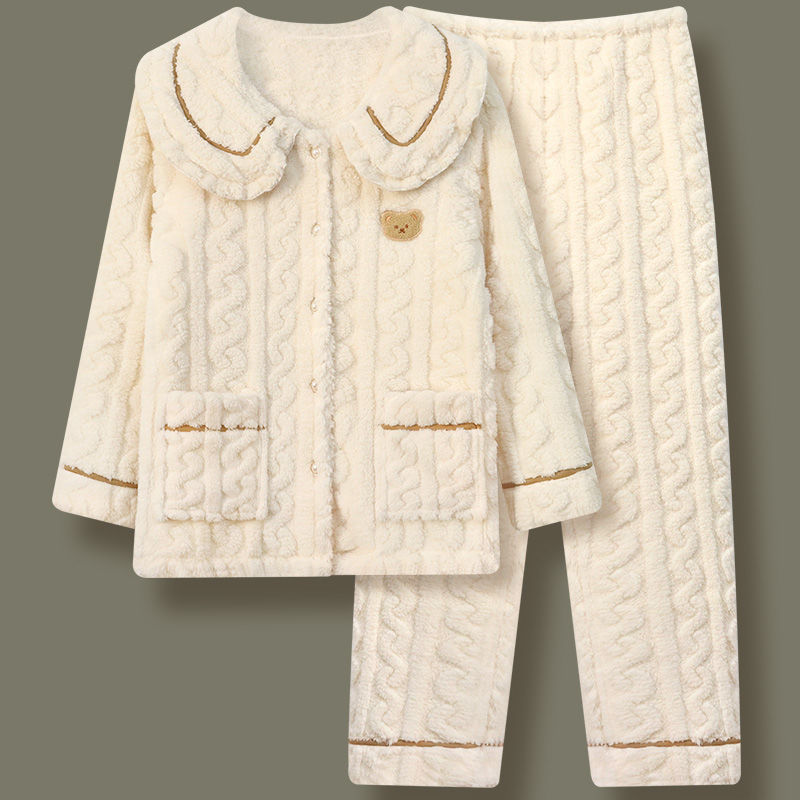 Coral Velvet Women's Pajamas Women's Flannel Sweet Fleece-Lined Warm Autumn and Winter Girls Junior High School Students Home Clothes Set Coral Velvet Women's Pajamas Women's Flannel Sweet Fleece-Lined Warm Autumn and Winter Girls Junior High School Students Home Clothes Set