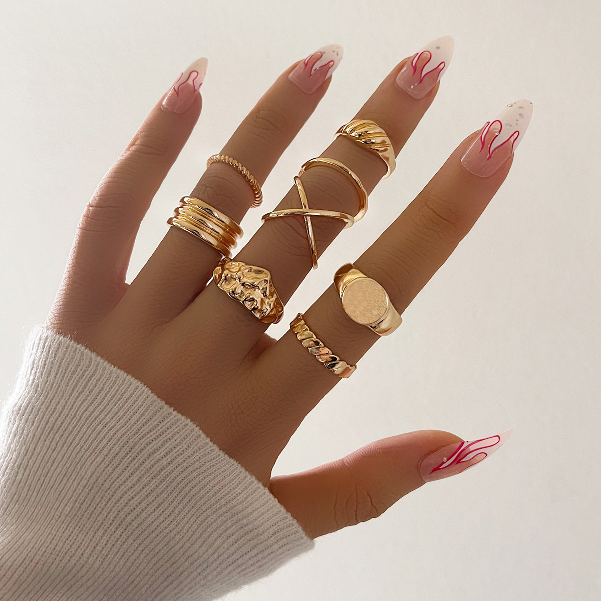 Personality Simple Fashion Irregular Ring Metal Joint Ring Eight Sets display picture 1