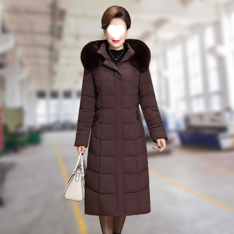 中长款羽绒棉衣女士过膝大码妈妈棉服中老年不跑棉大毛领棉袄外套