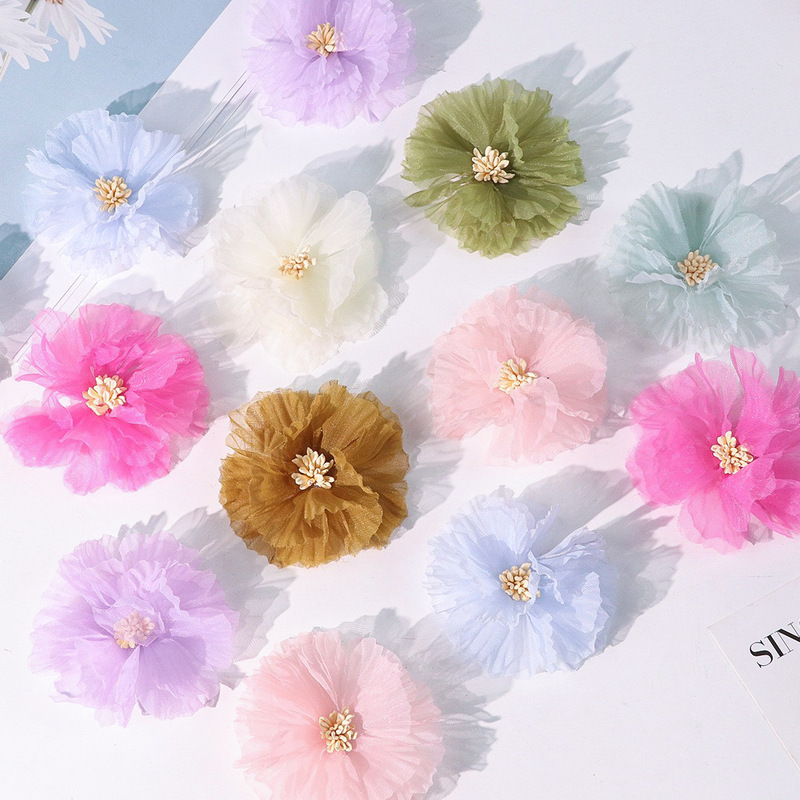 Flower DIY Accessories Three-Dimensional Headwear Hair Accessories Colorful Silk Flowers Clothing Accessories Wholesale Organza Flowers