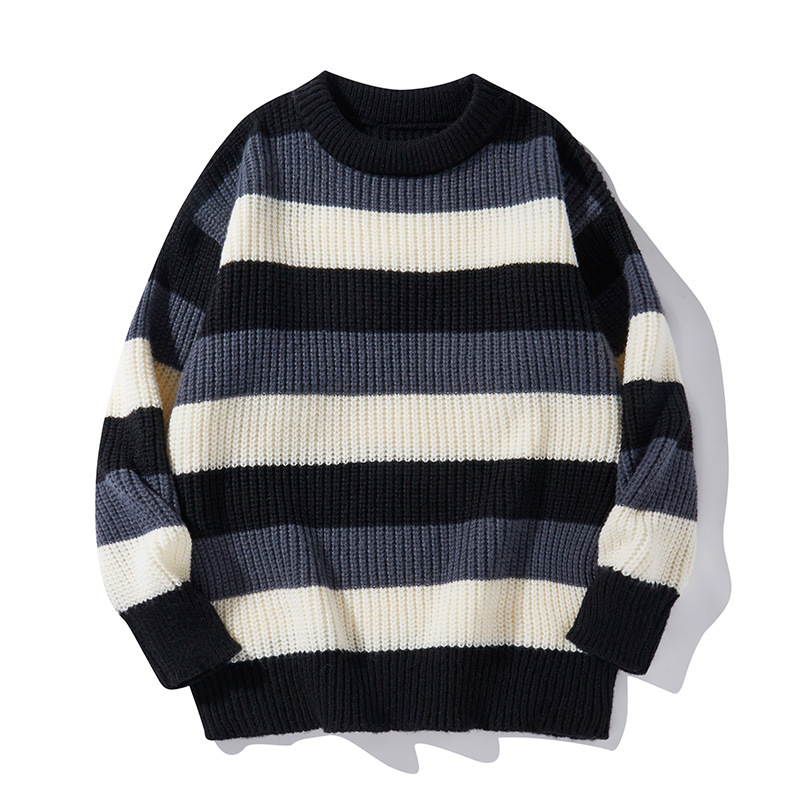 Maglione a righe da uomo – Morbido pullover a maniche lunghe con scollo rotondo, vestibilità comoda e casual per autunno e inverno_voghion.com