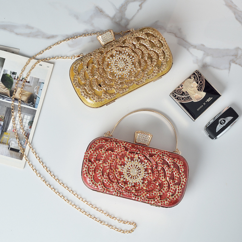 Bolso de noche transfronterizo nuevo bolso de noche de las mujeres europeas y americanas bolso de noche de diamantes incrustados en el banquete vestido de embrague bolso de las mujeres