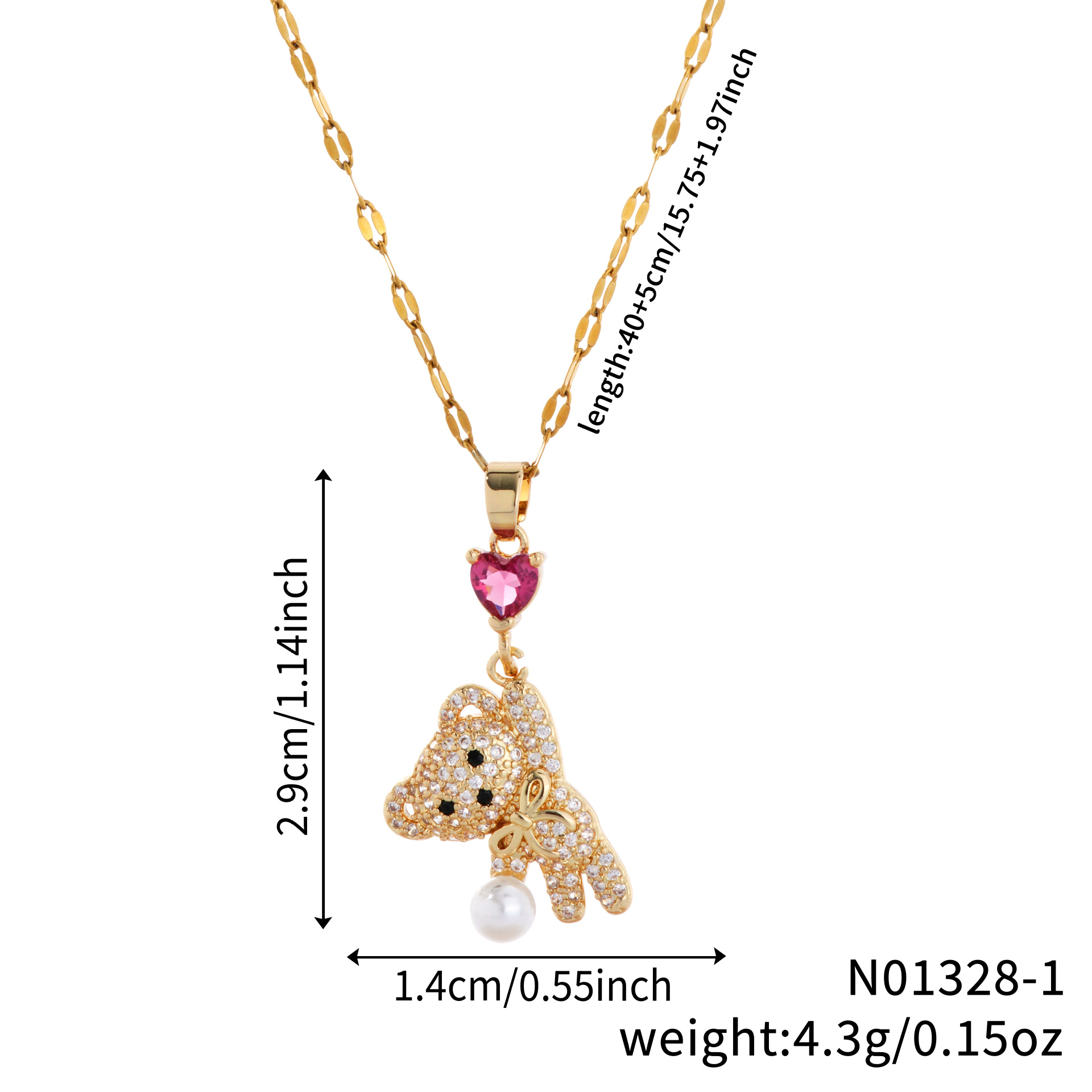 Collar de colgante de oso con corazón de zirconio incrustado – cadena de clavícula de nicho, venta al por mayor image 6