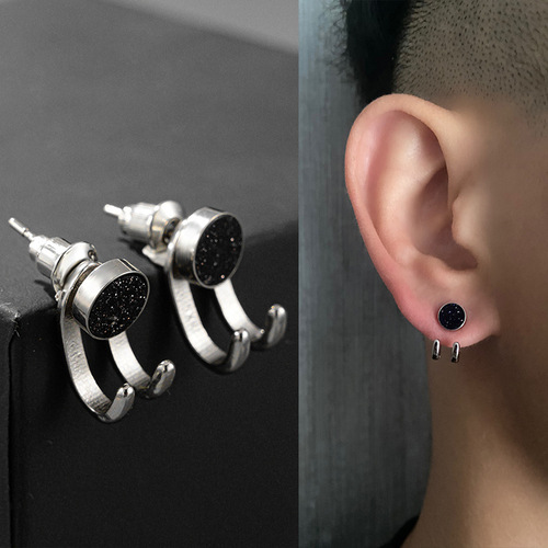 Men's Trendy Personality Earrings, Black Agate Couple Earrings for Women,  New Arrival Fashion