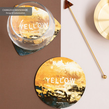 INS风定制金黄色不锈钢金属杯垫磁吸美甲托网红隔热垫方八边圆形