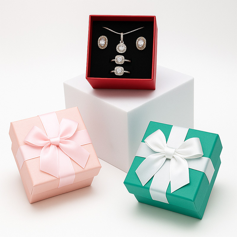 Caja de anillo de lazo Collar de estilo europeo y americano Pendientes Caja de joyería Caja de embalaje de papel Joyas Caja de regalo cubierta de cielo y tierra