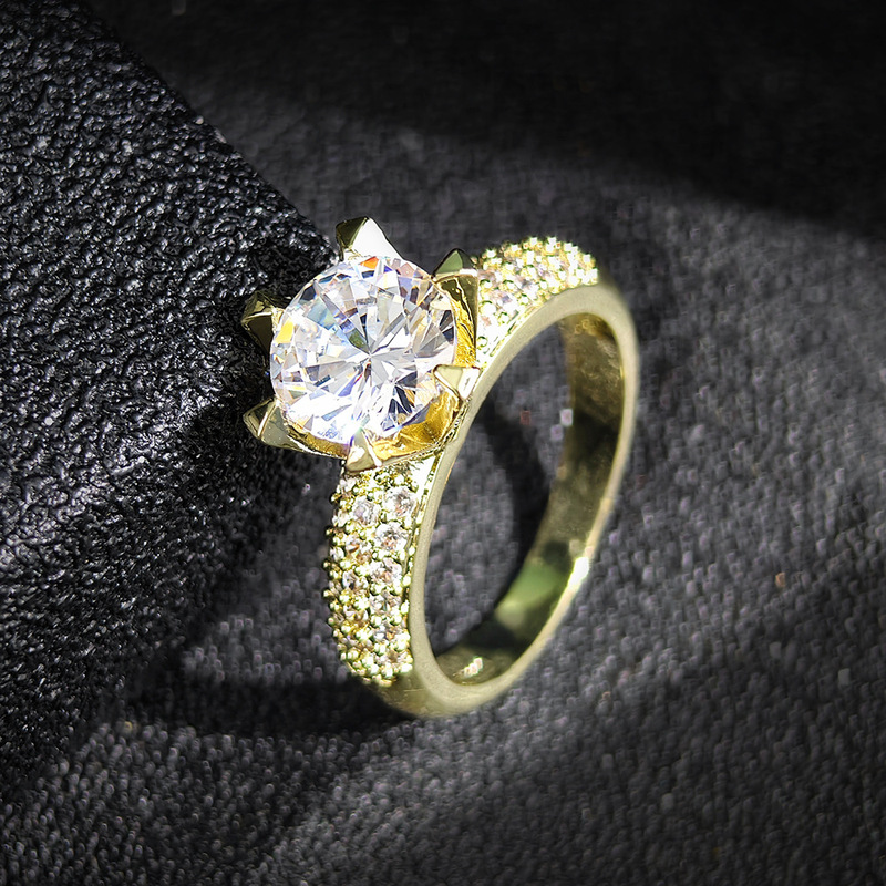Cross-border European and American luxury fashion women's round diamond full-diamond ring popular for weddings Pinterest r1941