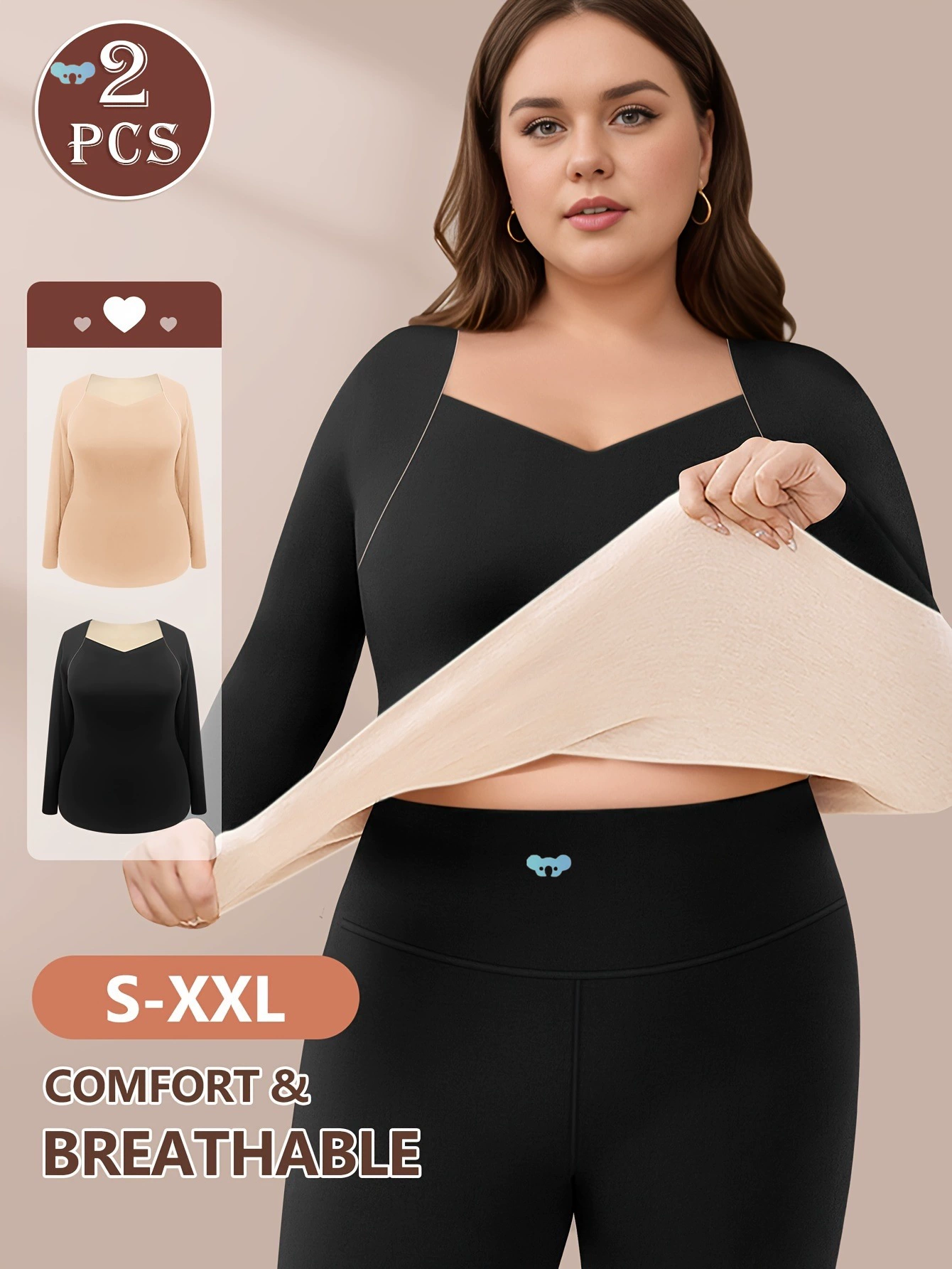 Женские 2 шт. флисовые теплые бархатные термобелье с длинными рукавами через границу