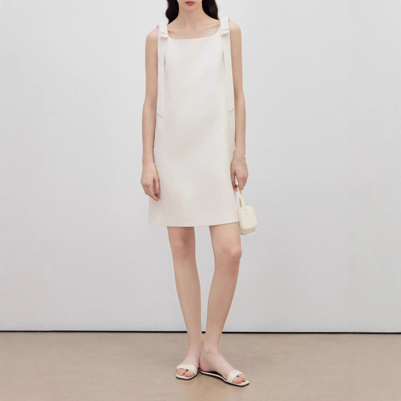 Design Sense Niche Skirt Summer New Women's Refreshing Cool Sense Boat Collar Bow Ribbon Sleeveless dress Women