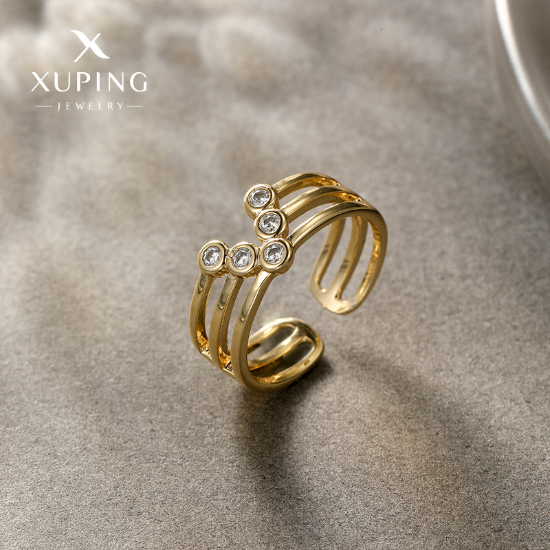 Xuping nueva aleación de 14k abertura de piedra preciosa artificial ajustable anillo simple nicho de diseño sensación de joyería