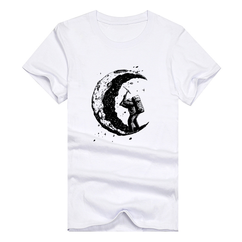 Printed T-shirt Astronaut Moon Fashion Stream Personalized Men's Short Sleeve Summer