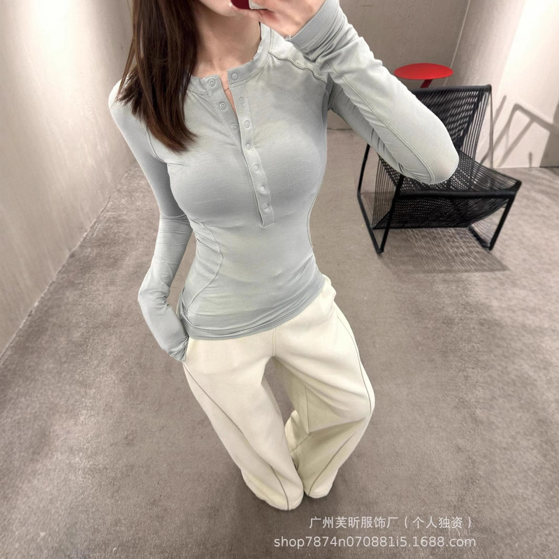 Lulu New Henry Shirt love-sleve Sports Casual Tight Stretch Long Sleeve T-Shirt Pullover Base Shirt for Women