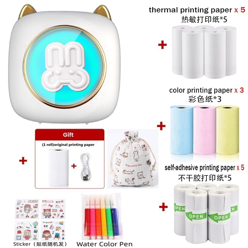 C23 화이트 - 영문판 [감열지 1롤 + 감열지 5롤 + 라벨지 5롤 + 컬러 용지 3롤 + 수성펜 6개 + 스티커 + 더스트백]