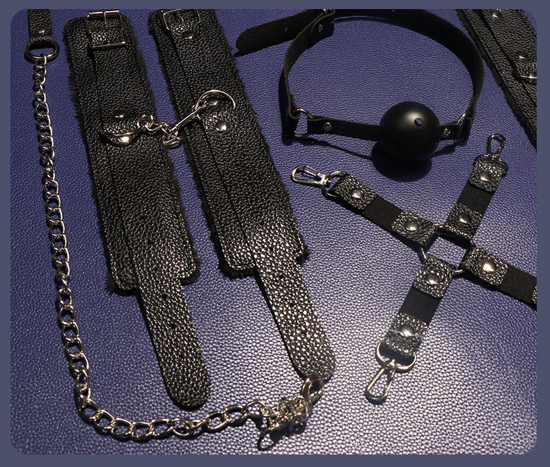 SM Six-Piece Couple Restraint Set with Hand and Foot Cuffs and Mouth Gag — detail image 21
