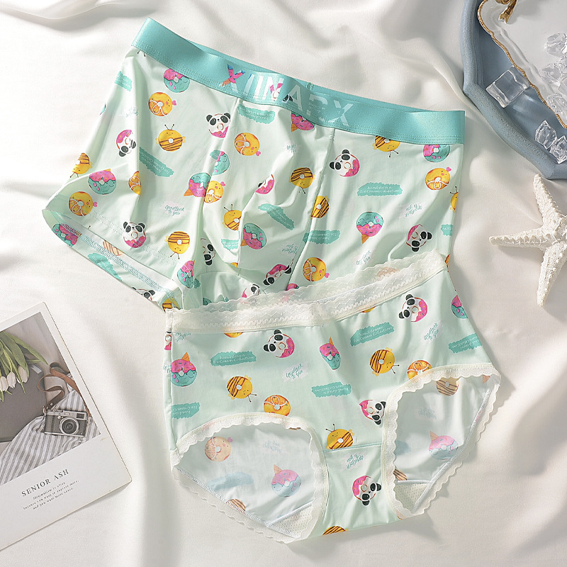 Couple's Underwear Men's Boxer Women's Briefs Ice Silk Fashion Printed Cartoon Cute Summer Cool Antibacterial Breathable