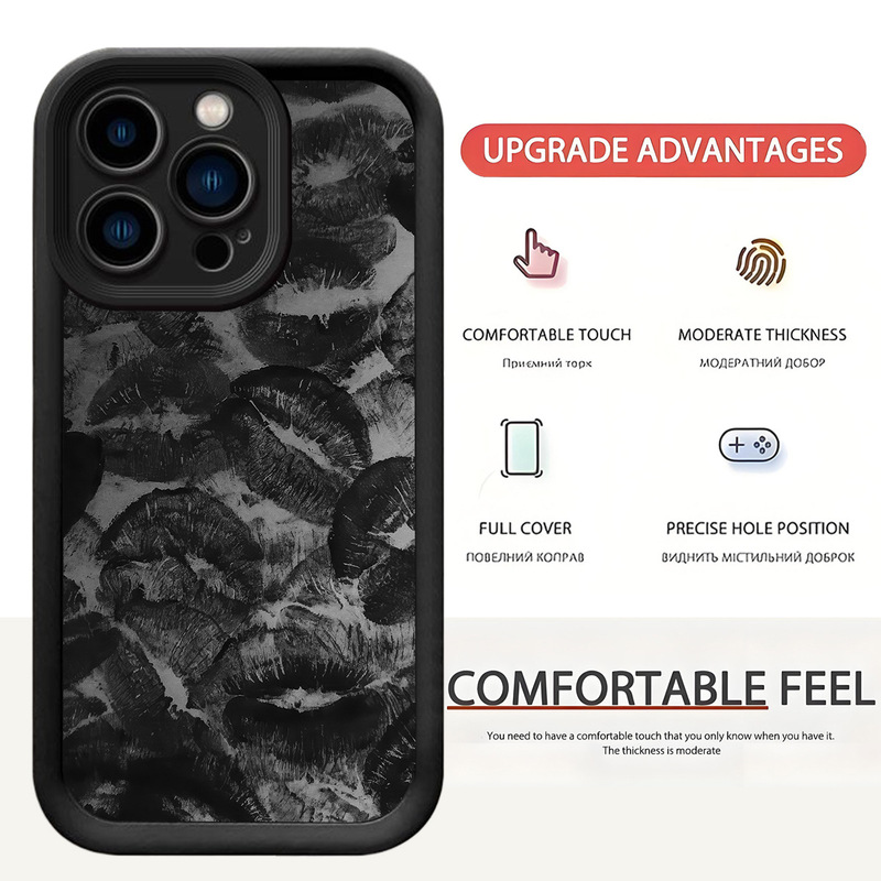 Black Lipstick Print with Black Grooves Suitable for Apple iPhone 17/16/15/14 New Models Full-Cover Phone Case Protection Black Lipstick Print with Black Grooves Suitable for Apple iPhone 17/16/15/14 New Models Full-Cover Phone Case Protection