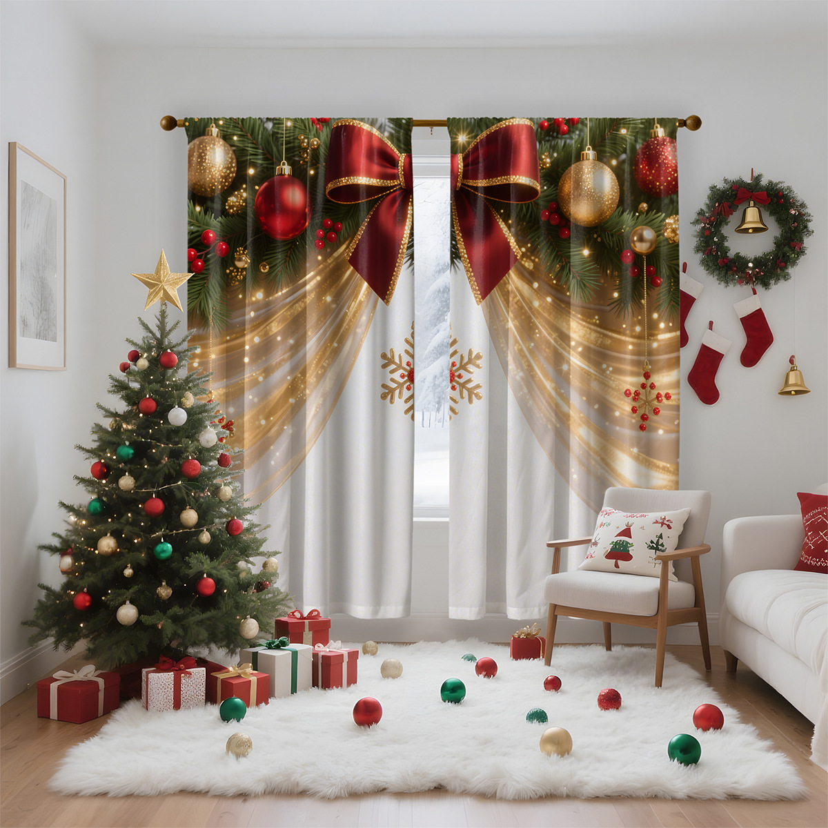 Amazon transfronteriza impresión digital de cortinas de Navidad sombreado decoración de Navidad europea y americana TEMU