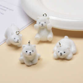 可爱植绒北极熊树脂吊坠diy手作耳环项链手机链包包挂饰配件批发