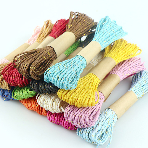 10m/bundle Double Twisted Paper Rope with Gold Thread, Handmade DIY Craft Paper Rope for Flower Bundling in Gift Box 