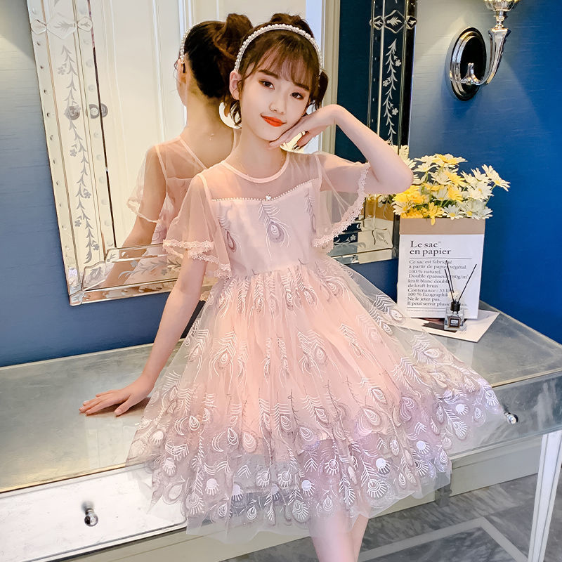 Girls Summer Dresses 2025 New Summer Girls Fashionable Mesh Medium and Large Children's Princess Dresses Children's Skirts Summer