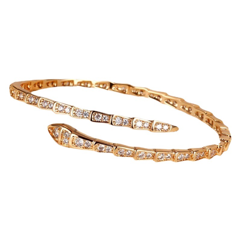Pulsera de hueso de serpiente de diamante completo de precisión transfronteriza para mujer Personalidad de estilo europeo y americano Versátil Temperamento exagerado Pulsera de alta gama al por mayor