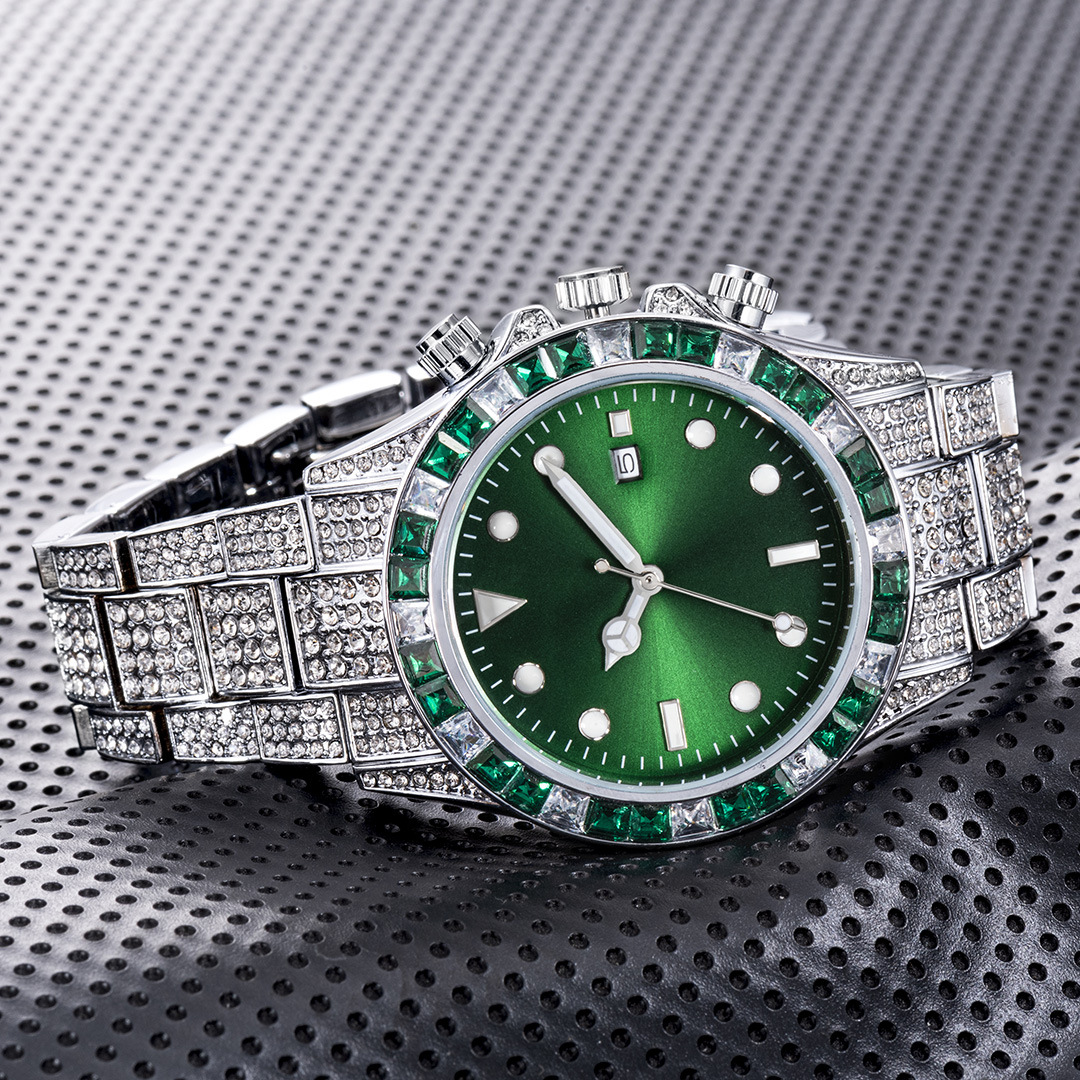 Missfox Men's Mechanical Watch Diamond Daytona Green Dial Luxury_voghion.com