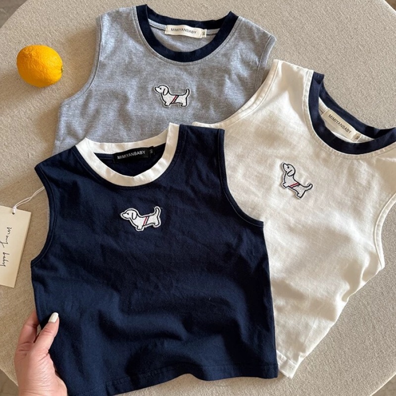 Children's Vest 2025 Summer New Boys' Korean Cartoon Sleeveless Top Baby Stylishly Puppy Embroidered T-shirt